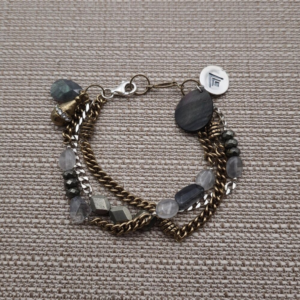 7.5-9 Inch Sterling Silver And Brass Silpada Pyrite Labradorite Bracelet B419